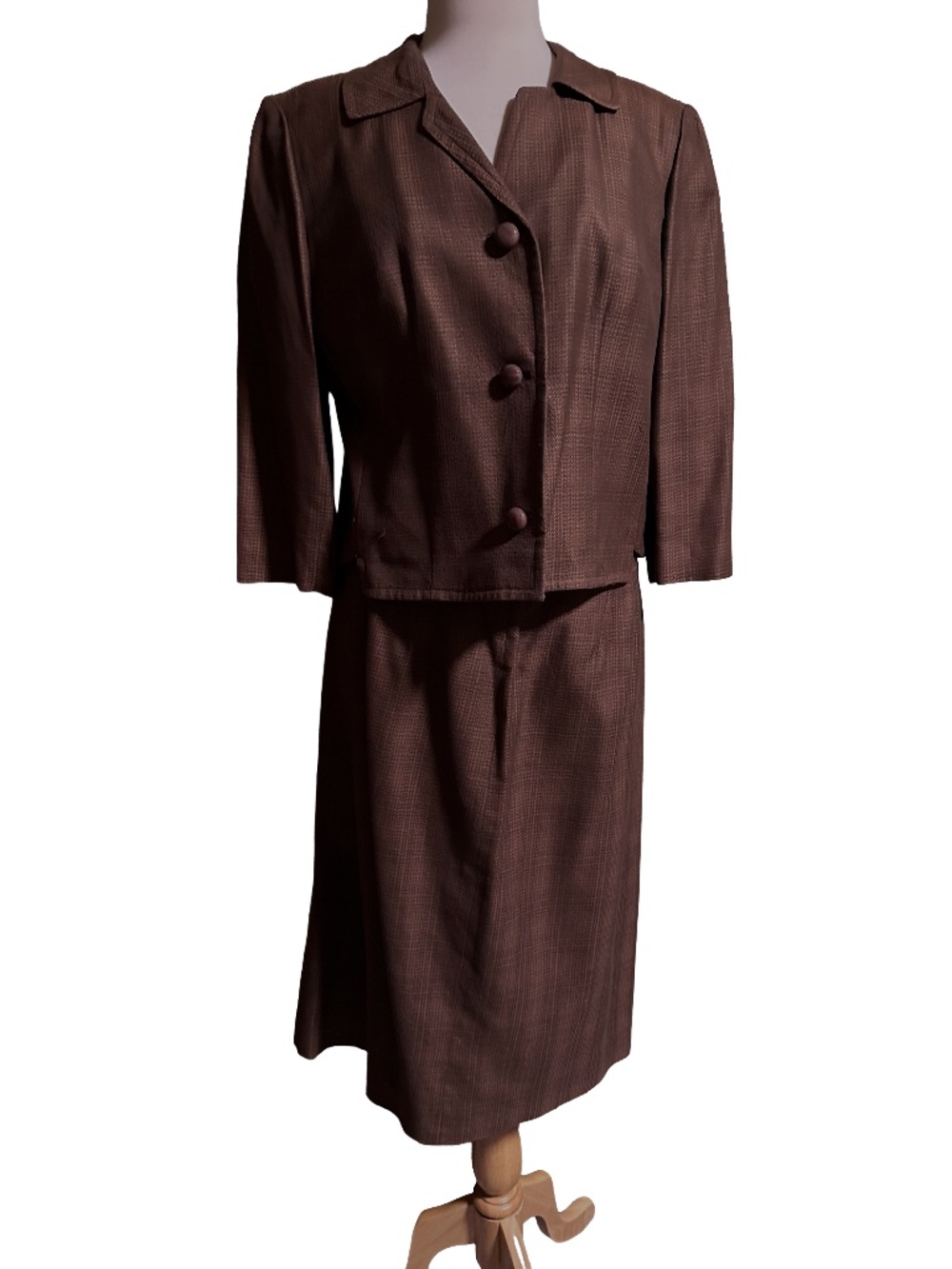 VTG 1950s 1960s Sakowitz Houston Skirt Suit Brown Textured Mid-Century Modern L